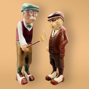 Vintage Standing Golf Figurines - Hand Carved And Signed By Artist - 9” Tall